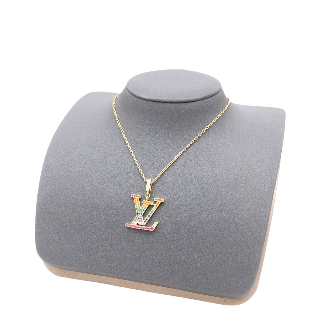 LVN106 Colorful Crystal VL iconic pendant necklace - ccfashionjewelry
