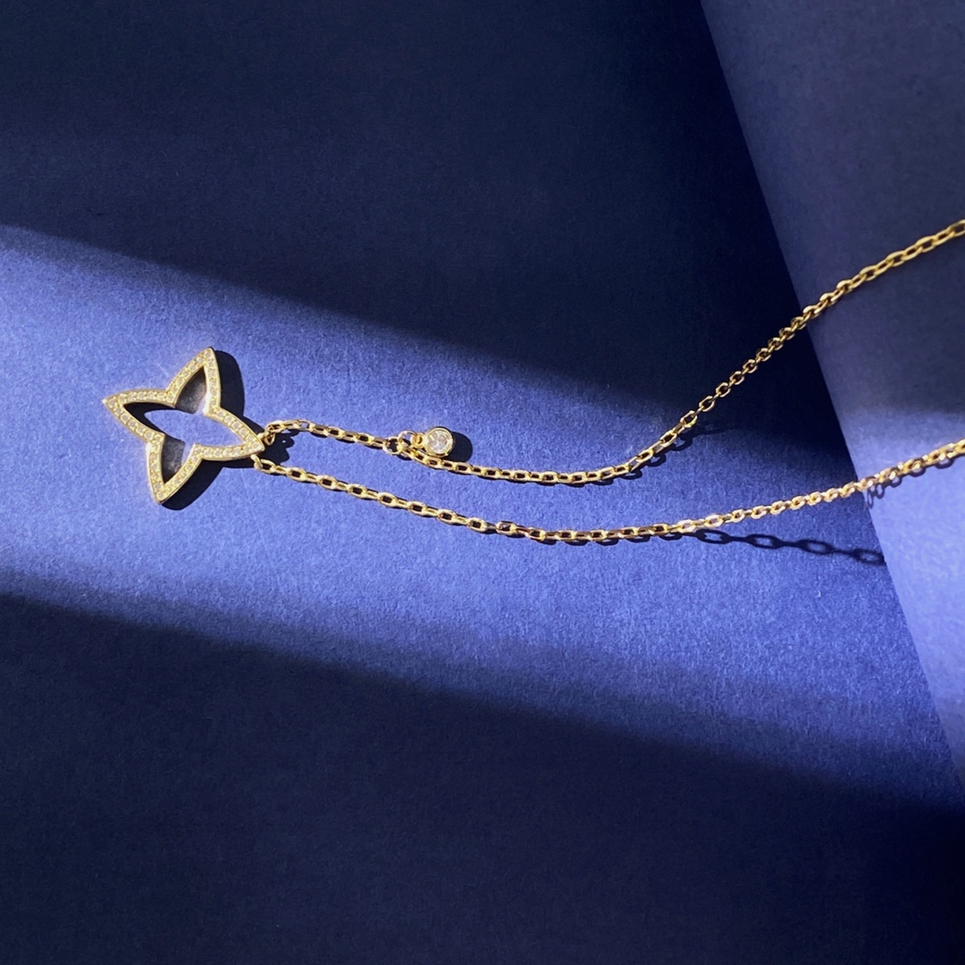 LVN020 vuitton crystal monogram flower necklace - ccjewelryacc