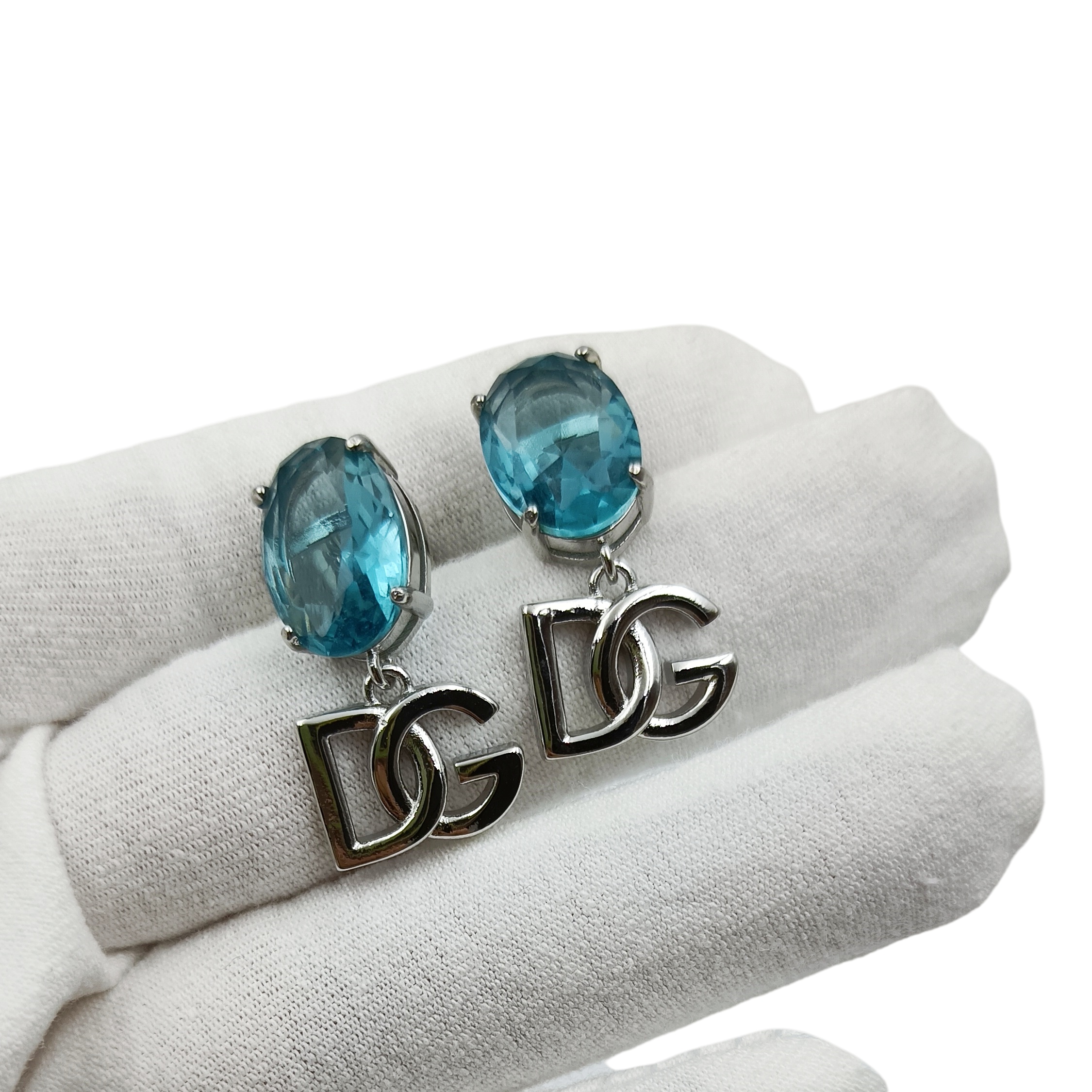 DGE017 Oval Blue rhinestone drop DG Earrings - ccjewelryacc