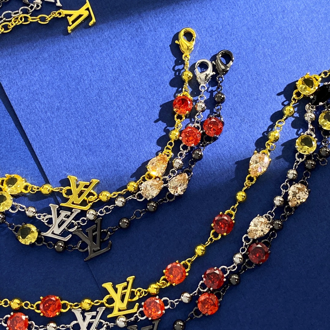 LVN111 Metal Colorful crystal  LV iconic charms choker necklace - ccjewelryacc