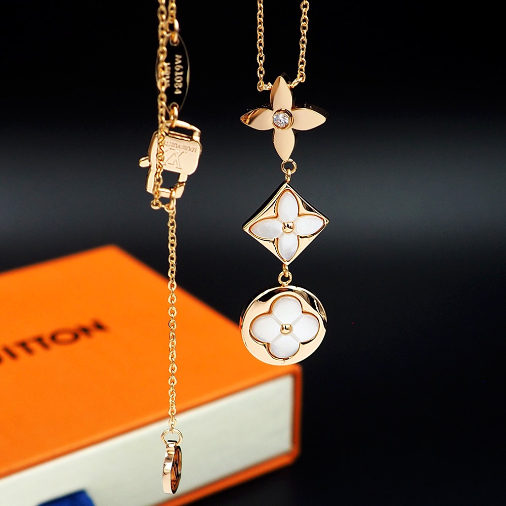 LVN028 3 motifs blossom mother of pearl Rose Gold pendant necklace - ccjewelryacc