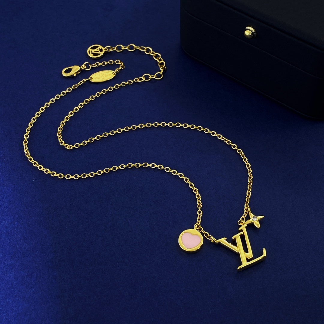 LVN001 LV iconic and pink heart pendant necklace - ccjewelryacc