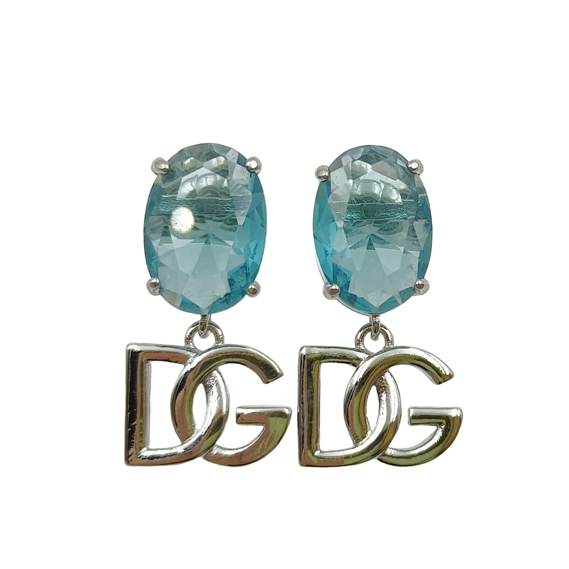 DGE017 Oval Blue rhinestone drop DG Earrings - ccjewelryacc