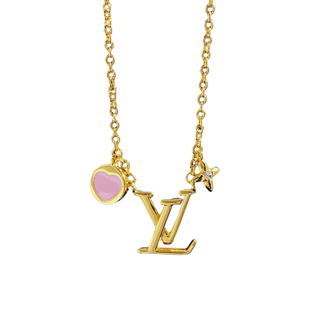 LVN001 LV iconic and pink heart pendant necklace - ccjewelryacc