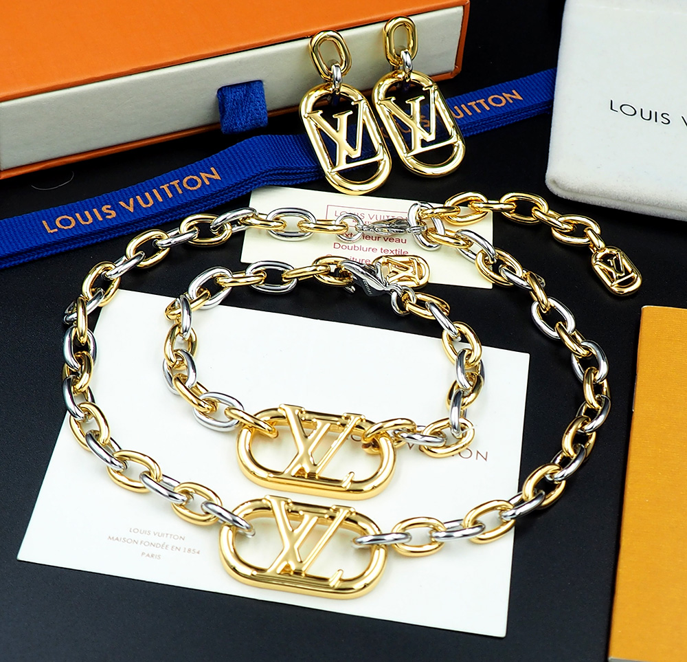 LVN060 M00593 Everyday Chain LV Necklace bracelet earrings set for men women - ccjewelryacc