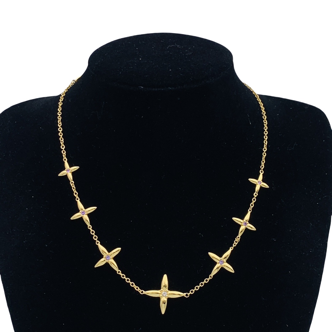 LVN086 Designer Monogram cross Louisette Signature Necklace - ccjewelryacc