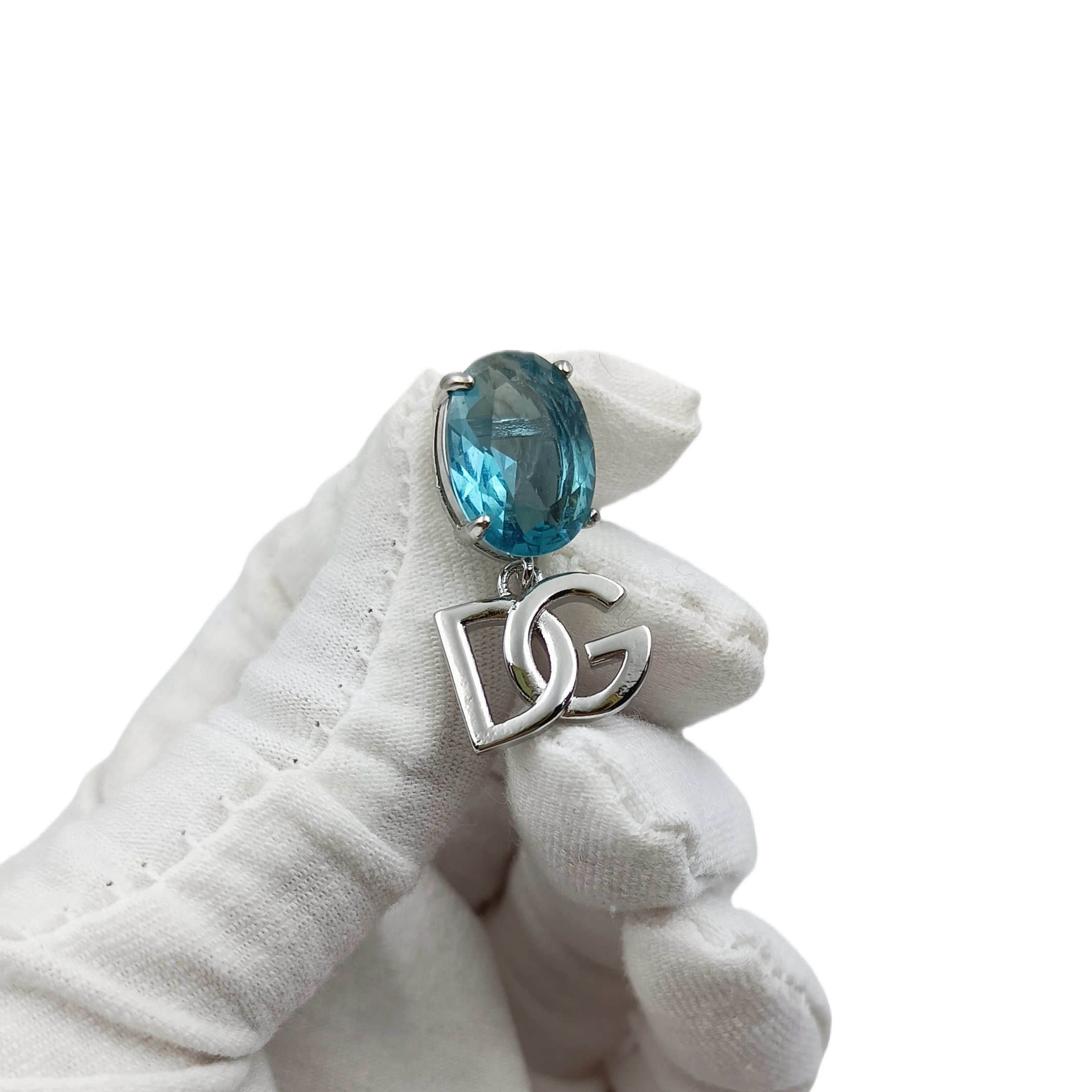 DGE017 Oval Blue rhinestone drop DG Earrings - ccjewelryacc