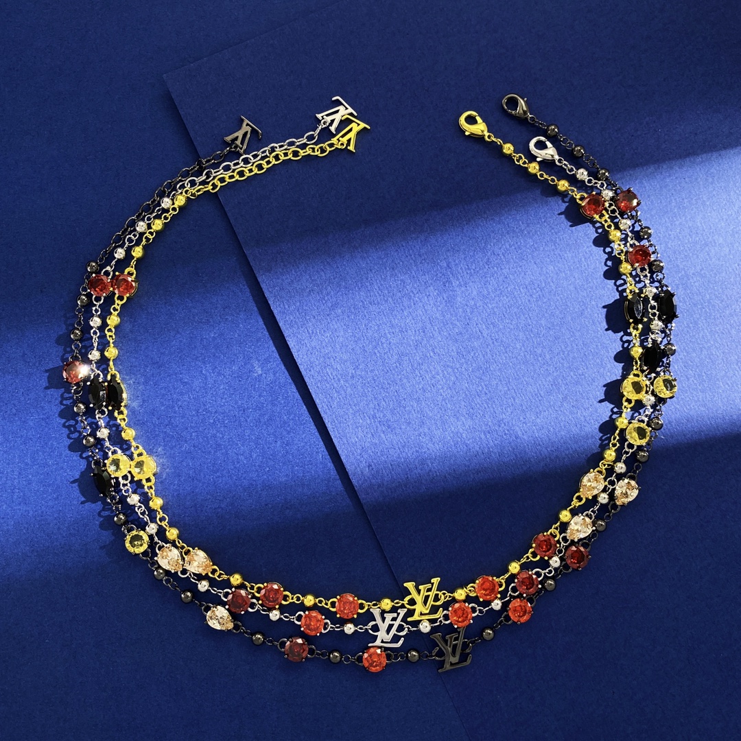 LVN111 Metal Colorful crystal  LV iconic charms choker necklace - ccjewelryacc