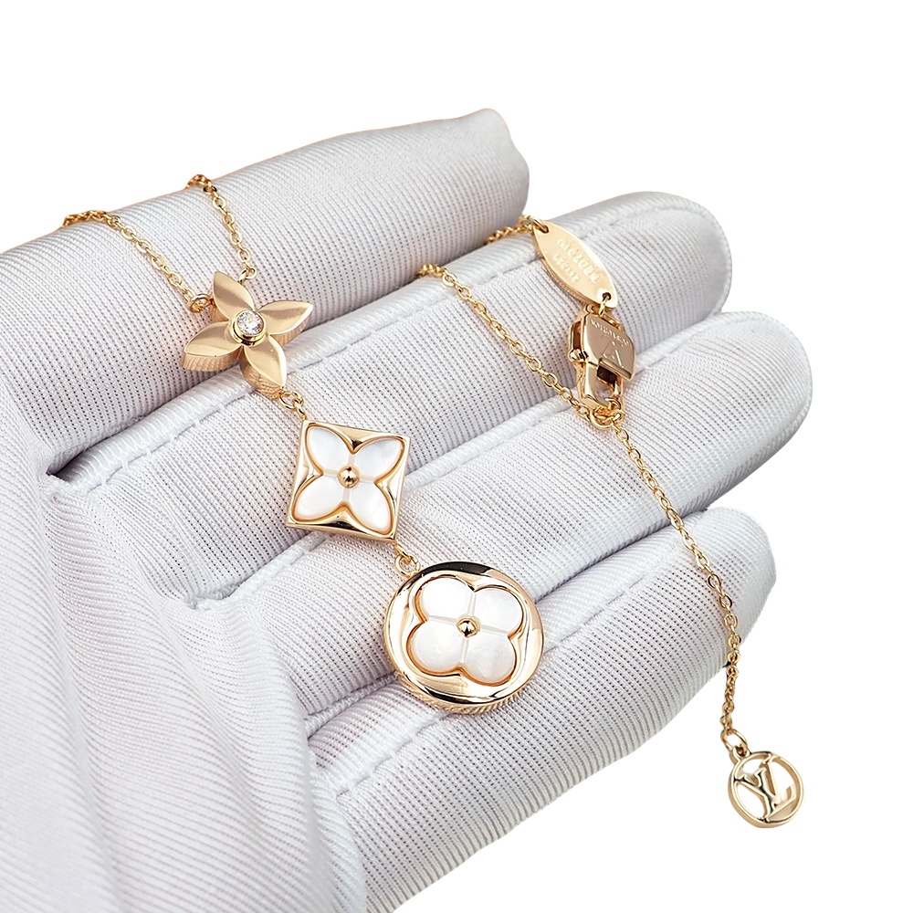 LVN028 3 motifs blossom mother of pearl Rose Gold pendant necklace - ccjewelryacc