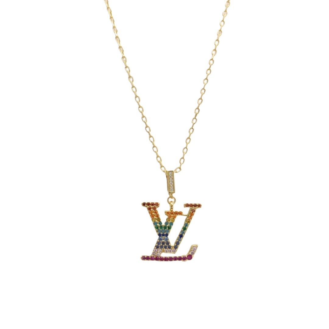 LVN106 Colorful Crystal VL iconic pendant necklace - ccfashionjewelry