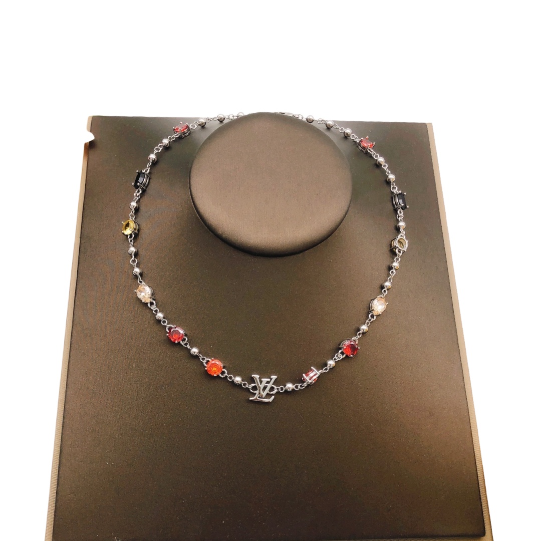 LVN111 Metal Colorful crystal  LV iconic charms choker necklace - ccjewelryacc