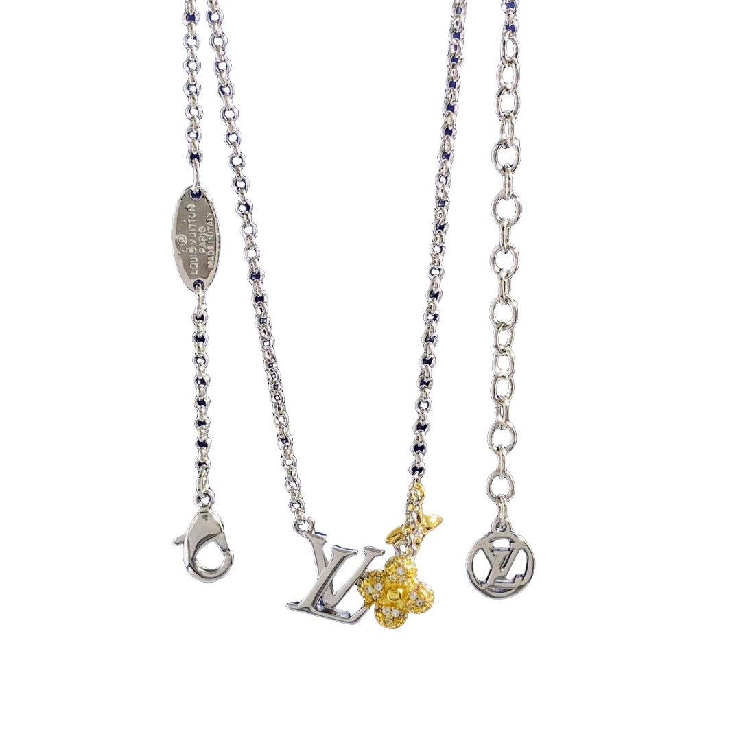 LVN012 LV FLowergram Necklace with crystal - ccjewelryacc