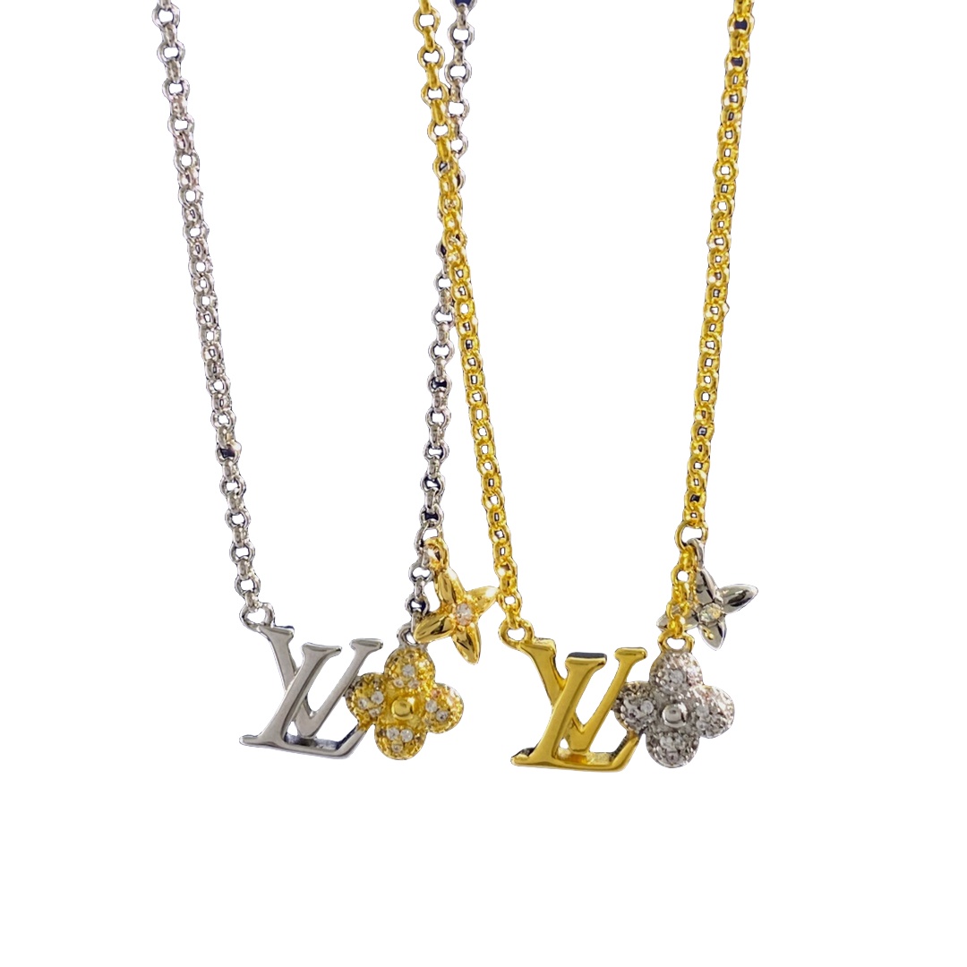 LVN012 LV FLowergram Necklace with crystal - ccjewelryacc