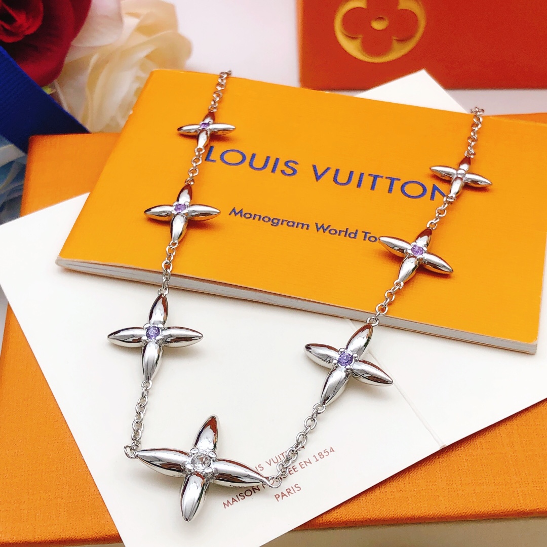 LVN086 Designer Monogram cross Louisette Signature Necklace - ccjewelryacc