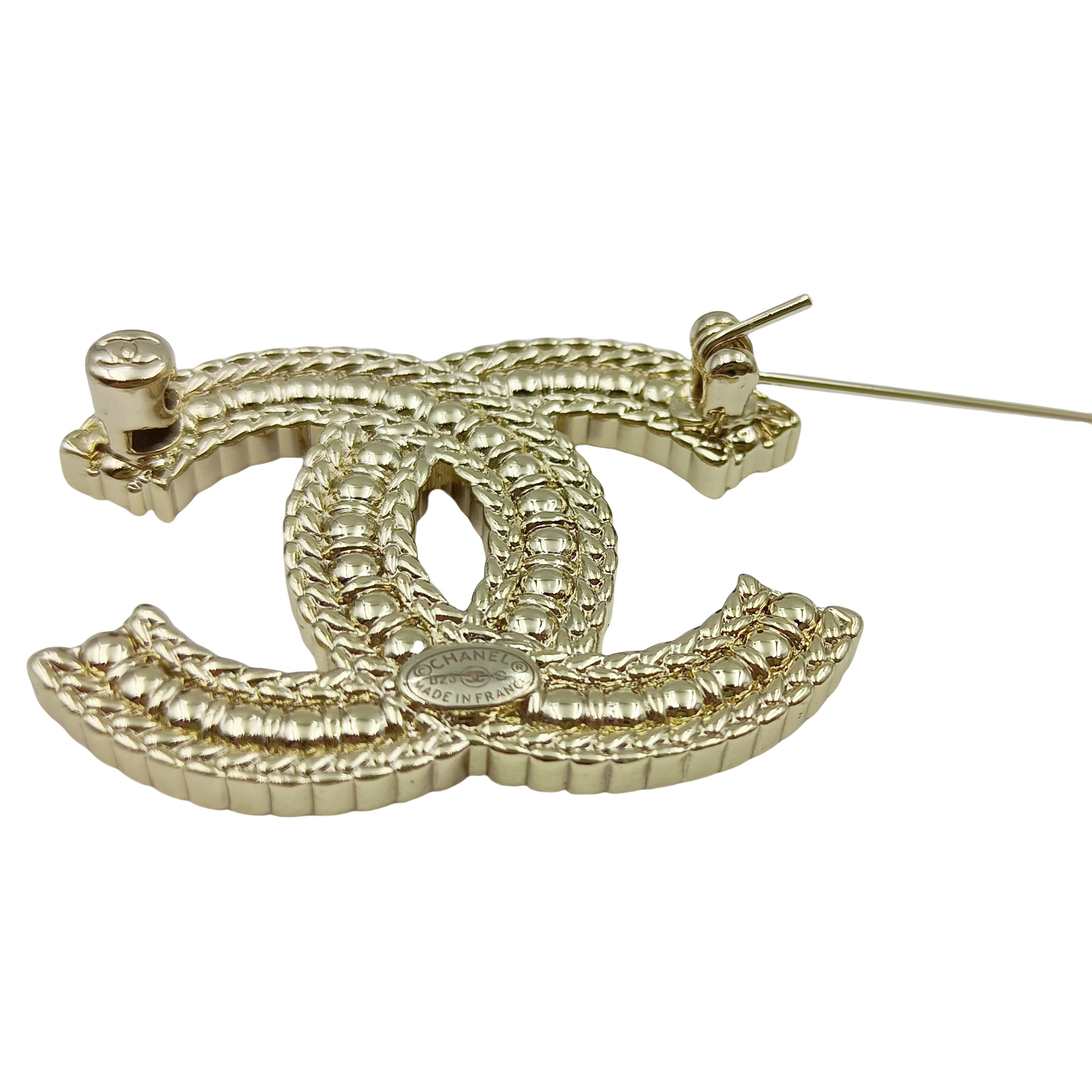 BCB060 Pearl and metal ear of wheat pattern edge CC logo brooch pines - ccjewelryacc