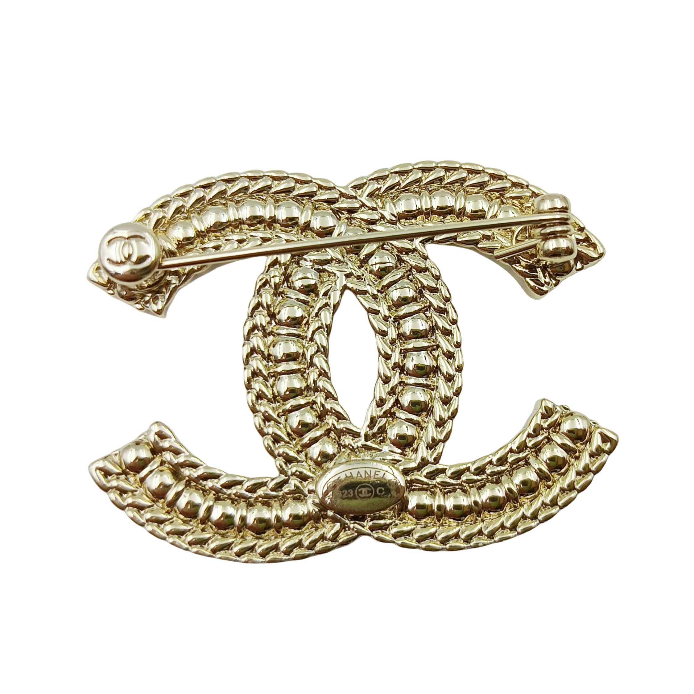 BCB060 Pearl and metal ear of wheat pattern edge CC logo brooch pines - ccjewelryacc