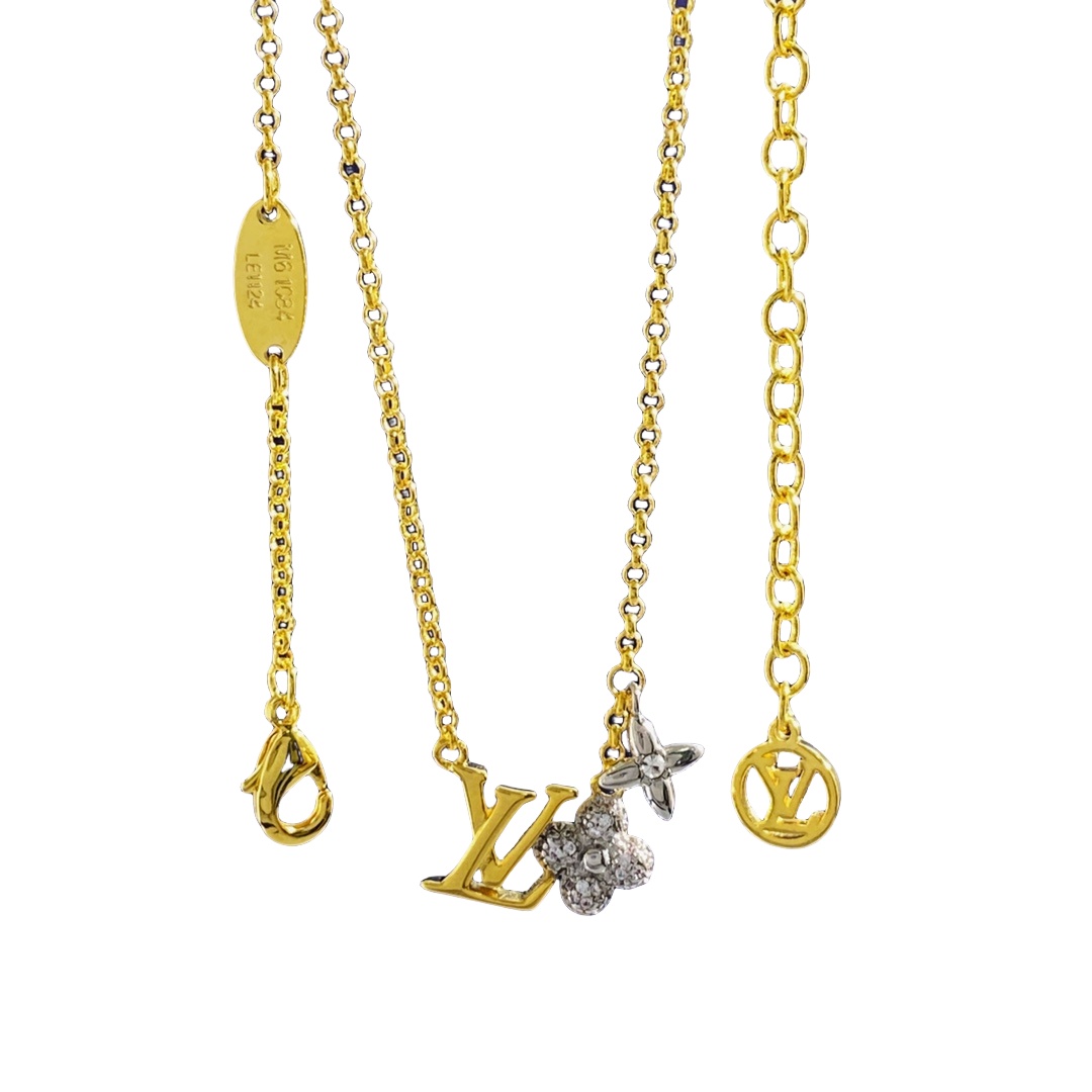 LVN012 LV FLowergram Necklace with crystal - ccjewelryacc