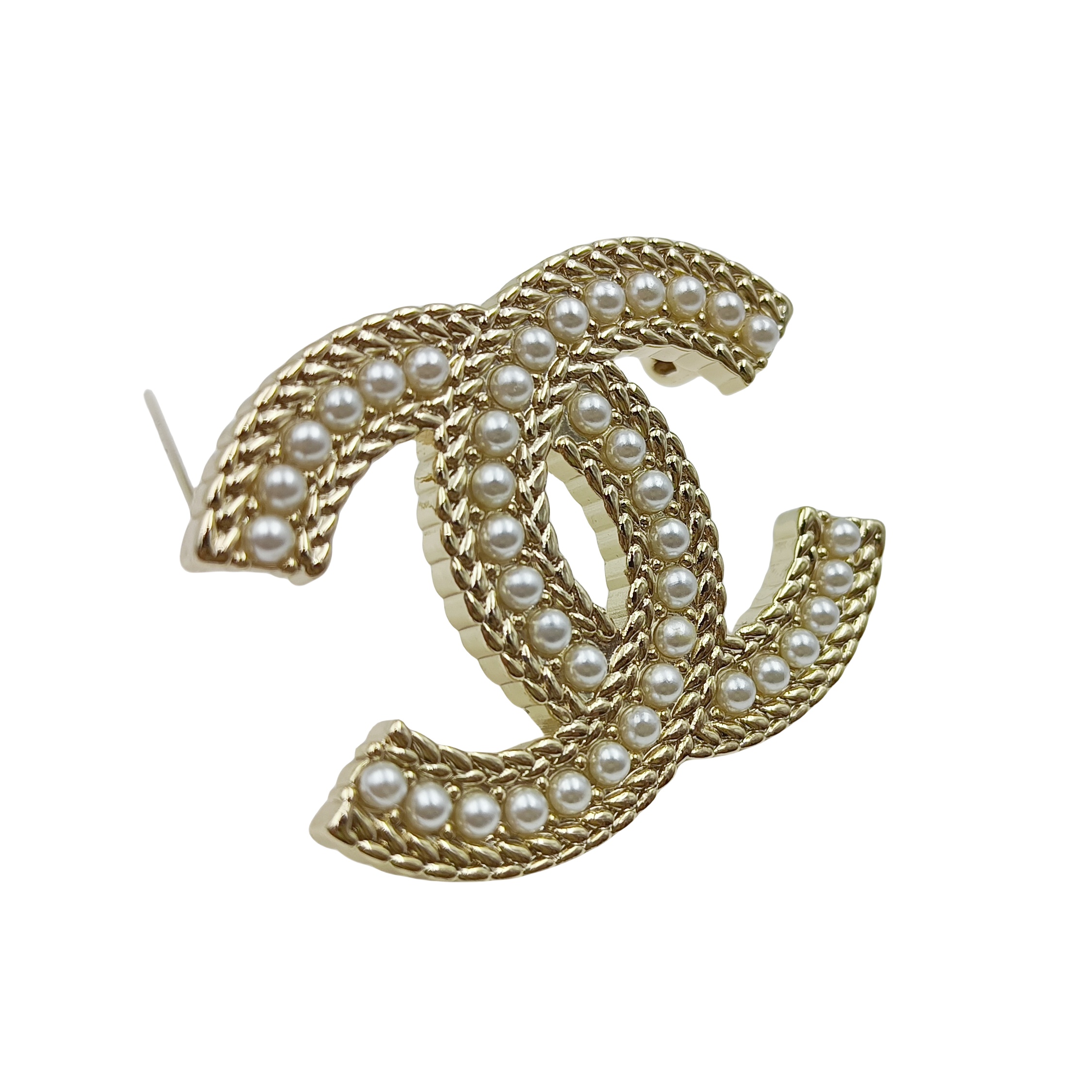 BCB060 Pearl and metal ear of wheat pattern edge CC logo brooch pines - ccjewelryacc
