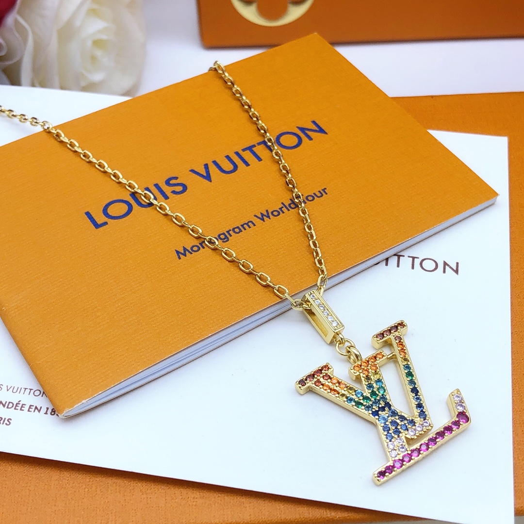 LVN106 Colorful Crystal VL iconic pendant necklace - ccjewelryacc