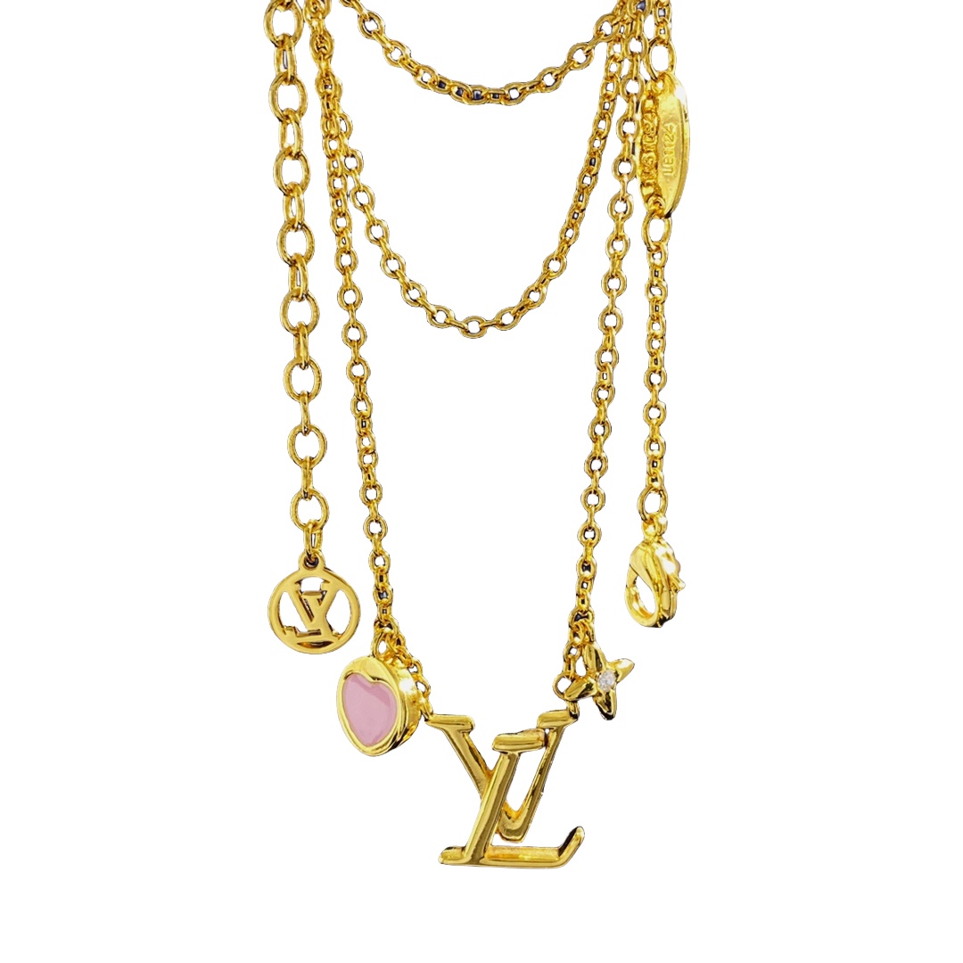 LVN001 LV iconic and pink heart pendant necklace - ccjewelryacc