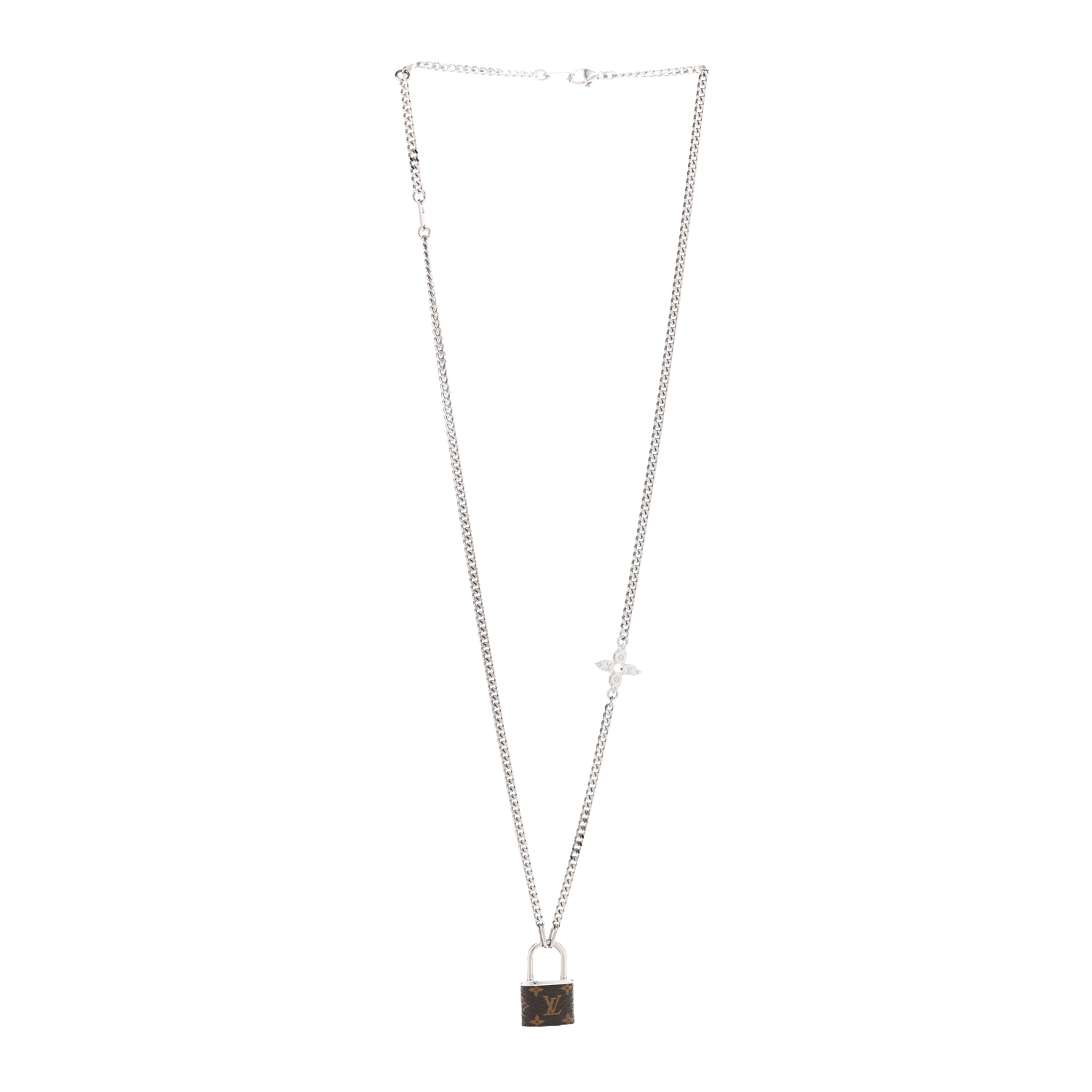 LVN055 LV Monogram Lock Pendant Necklace Silver - ccjewelryacc