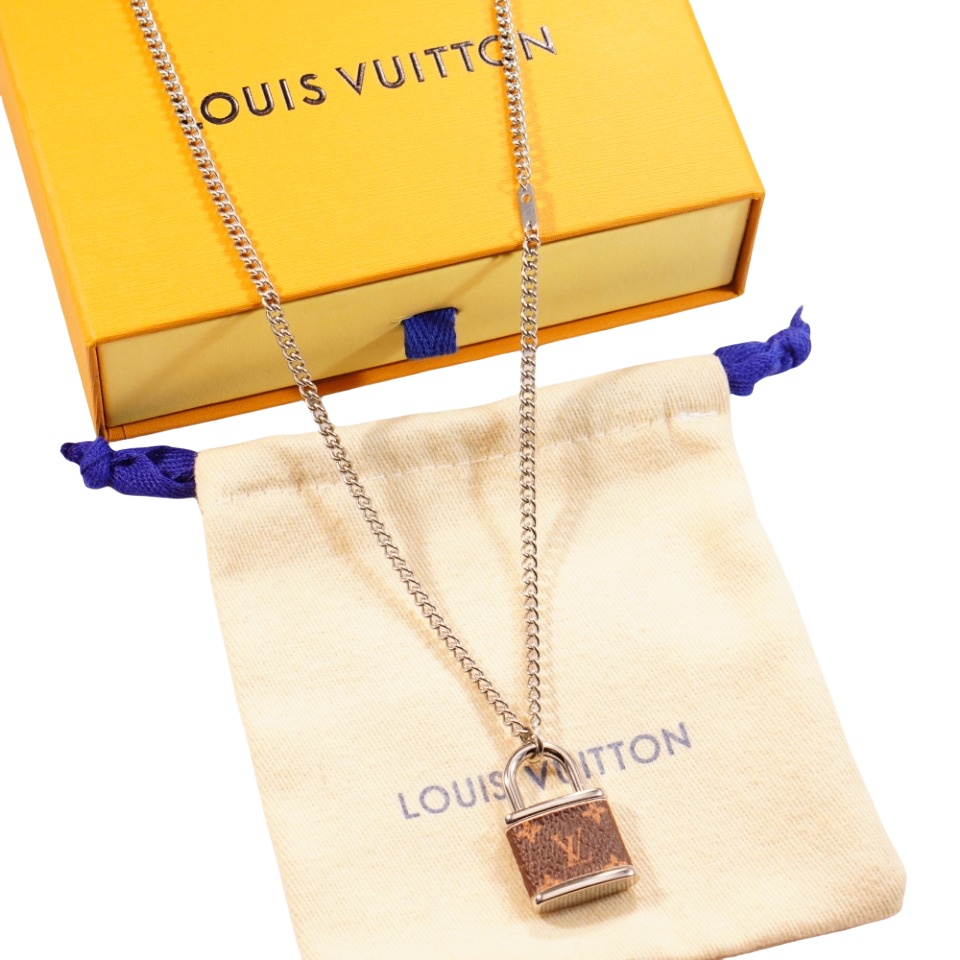 LVN055 LV Monogram Lock Pendant Necklace Silver - ccjewelryacc