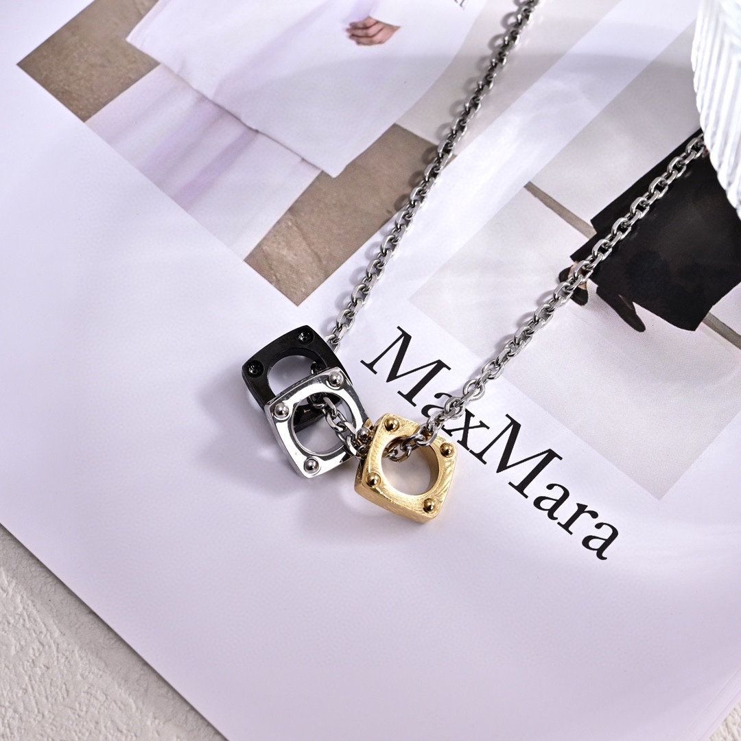 LVN002 LV Monogram bold letters Tricolor square metal ring necklace - ccjewelryacc