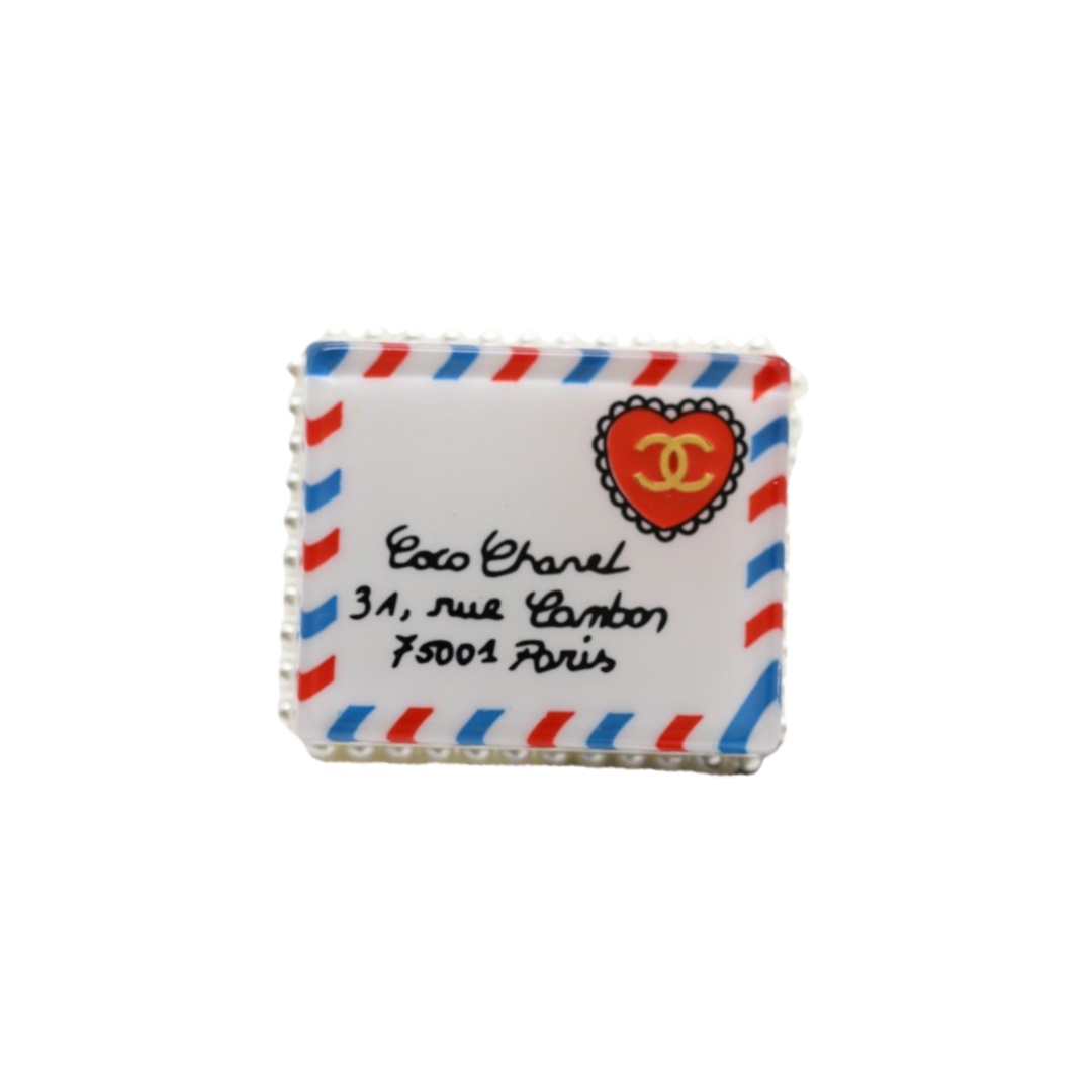 BCB290 Square pearl acrylic brooch with heart and leatters - ccfashionjewelry
