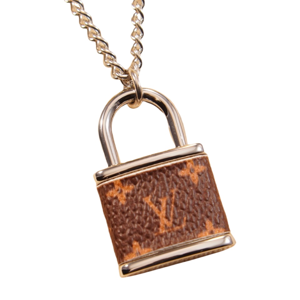 LVN055 LV Monogram Lock Pendant Necklace Silver - ccjewelryacc