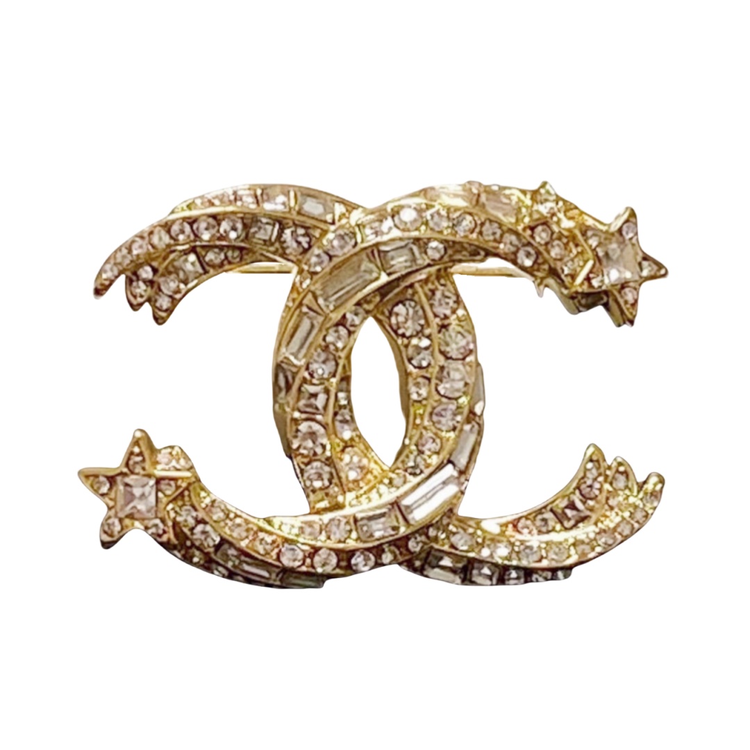 BCB029 Full crystal and comet star CC logo brooch - ccfashionjewelry