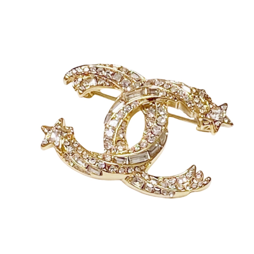 BCB029 Full crystal and comet star CC logo brooch - ccjewelryacc