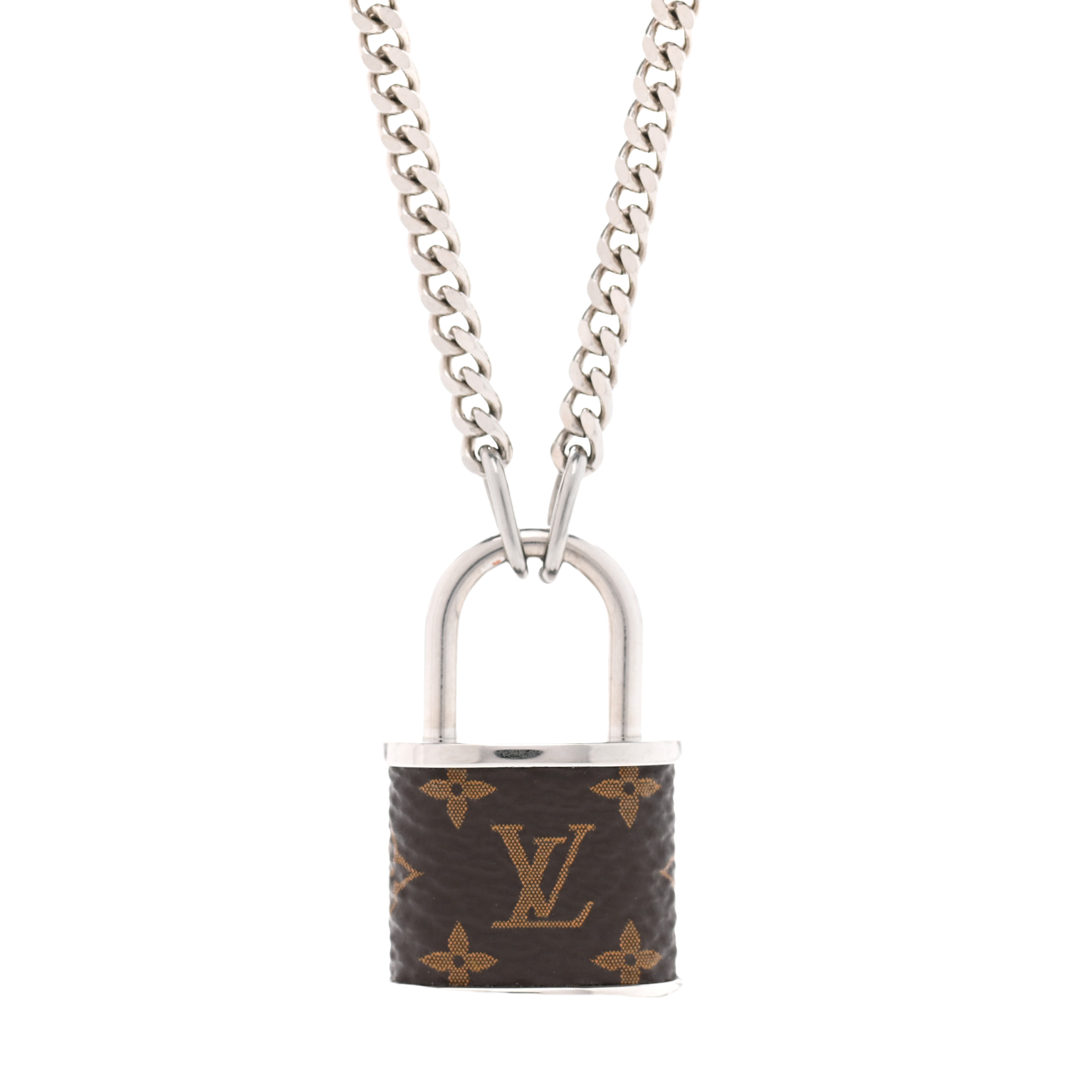 LVN055 LV Monogram Lock Pendant Necklace Silver - ccjewelryacc