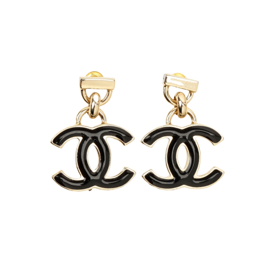 CCE510 24P black enamel CC logo drop earring - ccjewelryacc