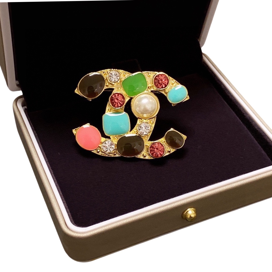 BCB202 Multicolor crystal gemstone CC Logo brooch pin - ccjewelryacc