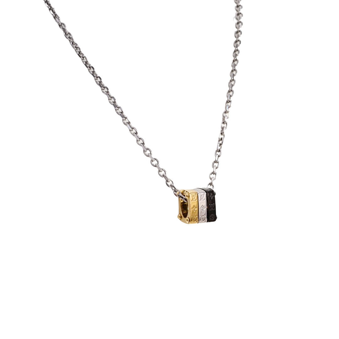LVN002 LV Monogram bold letters Tricolor square metal ring necklace - ccfashionjewelry