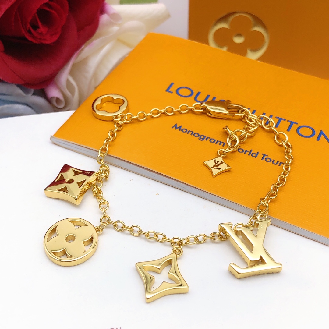 LVS021 LV Crystal Monogram charms Bracelet - ccjewelryacc
