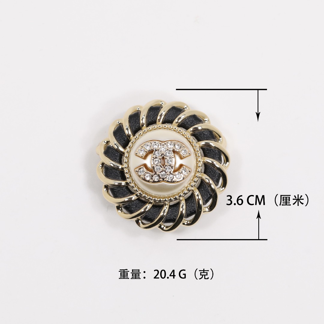 BCB175 Metal leather sun flower with chain and crystal cc logo brooch pin - ccjewelryacc