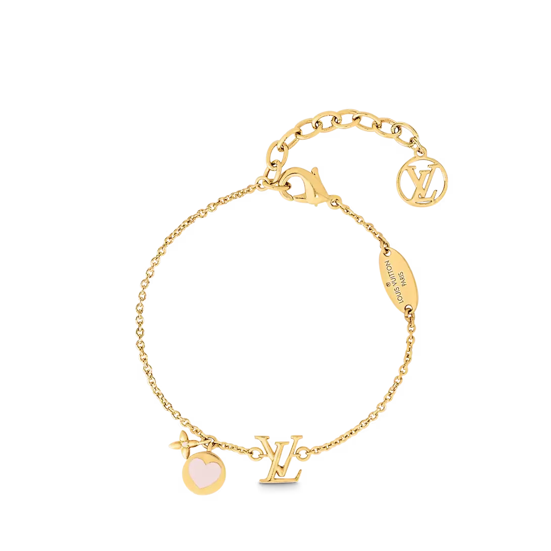 LVS020 M1211A LV Iconic and pink enamel Heart charm Bracelet - ccfashionjewelry