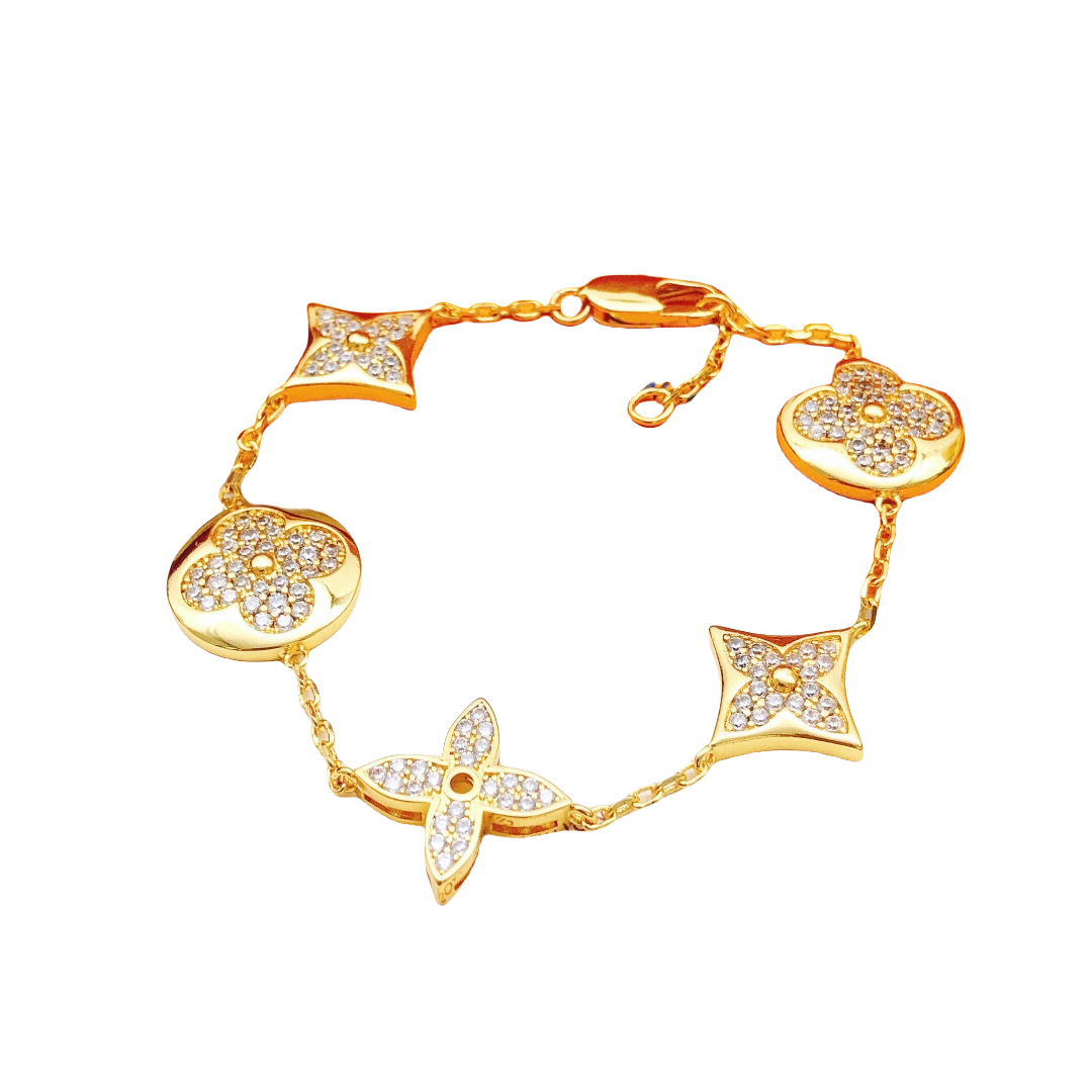 LVS024 Gold LV FULL crystal Blossom BB Multi-Motifs Bracelet 5 motifs - ccfashionjewelry