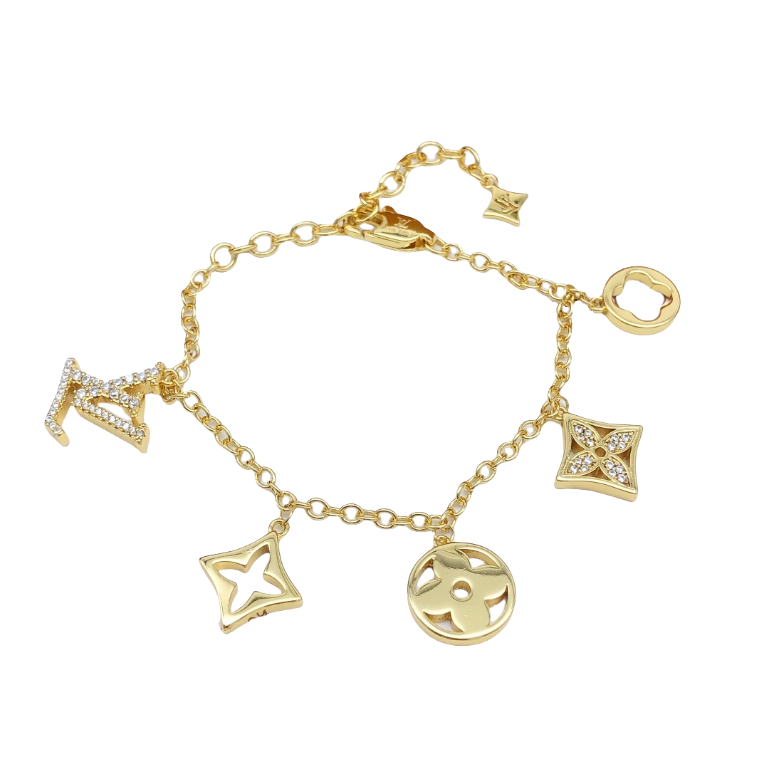 LVS021 LV Crystal Monogram charms Bracelet - ccjewelryacc