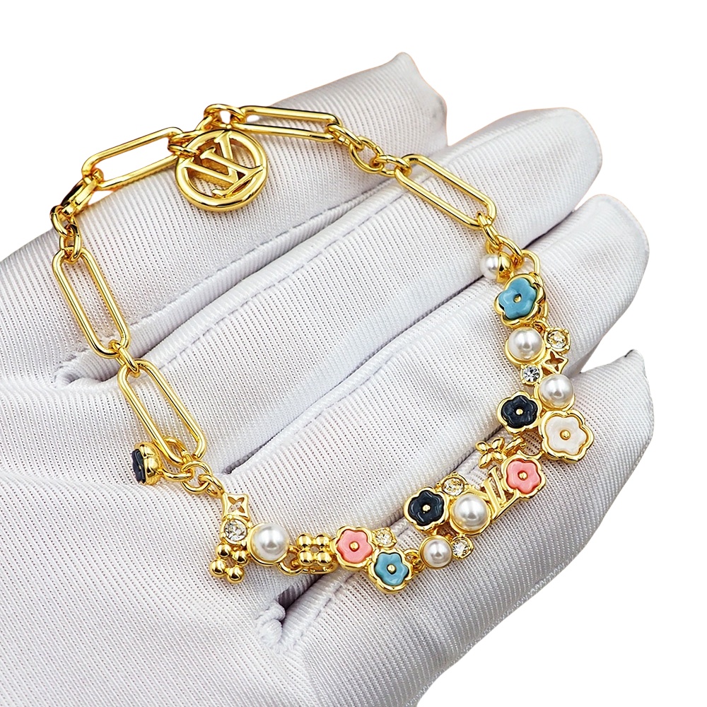LVS046 Pearls and flower LV Botanica bracelet - ccjewelryacc