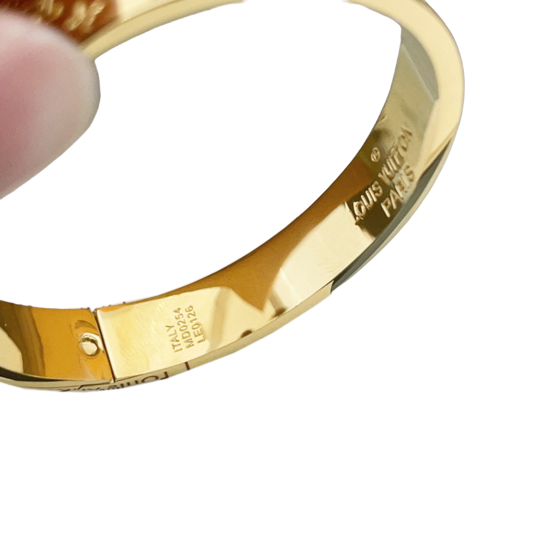 LVS012 LOUIS VUITTON Brass Monogram Nanogram cuff bracelet for men women - ccjewelryacc