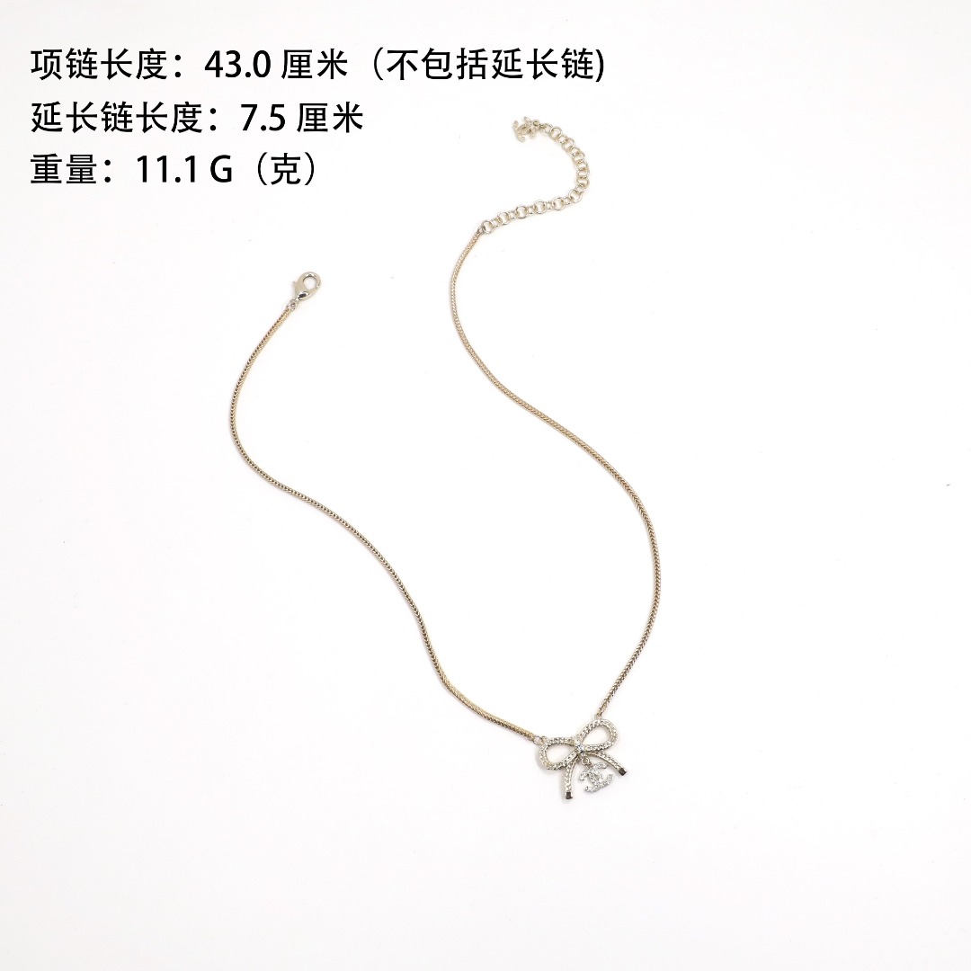 CCN567 Mute gold hollow bow double C rhinestone pendant necklace - ccjewelryacc