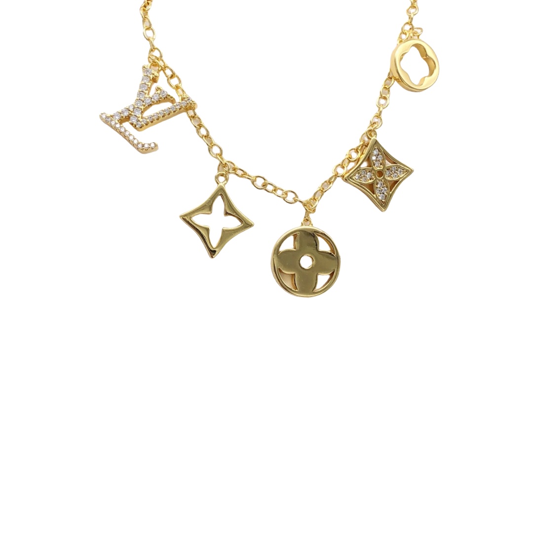 LVS021 LV Crystal Monogram charms Bracelet - ccjewelryacc