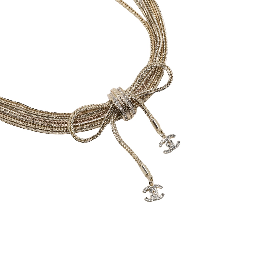 CCN568 Multi-layer multichain snake chain bow double C rhinestone choker necklace - ccjewelryacc