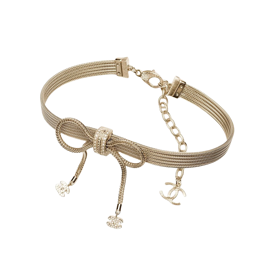 CCN568 Multi-layer multichain snake chain bow double C rhinestone choker necklace - ccfashionjewelry