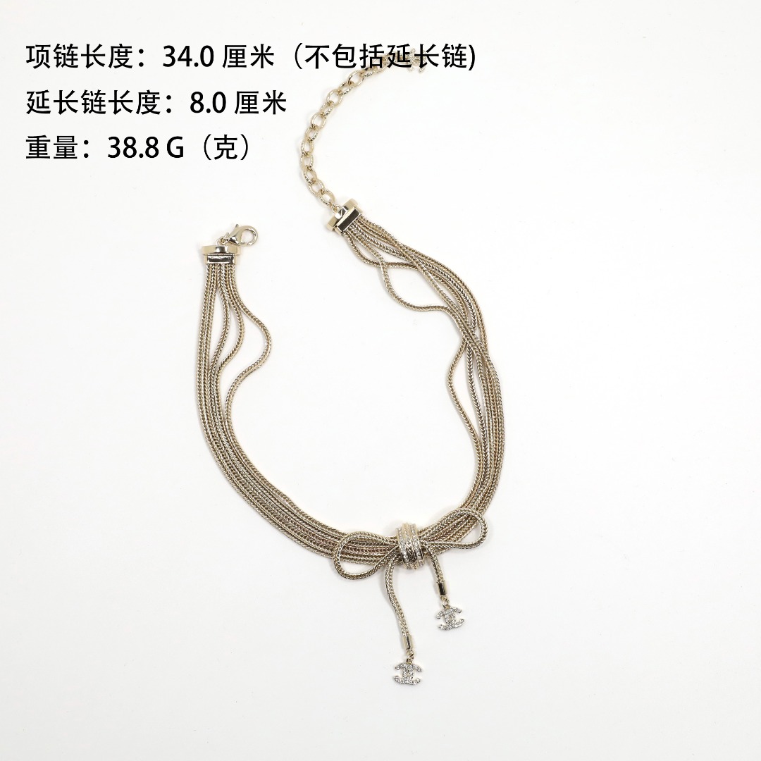 CCN568 Multi-layer multichain snake chain bow double C rhinestone choker necklace - ccjewelryacc