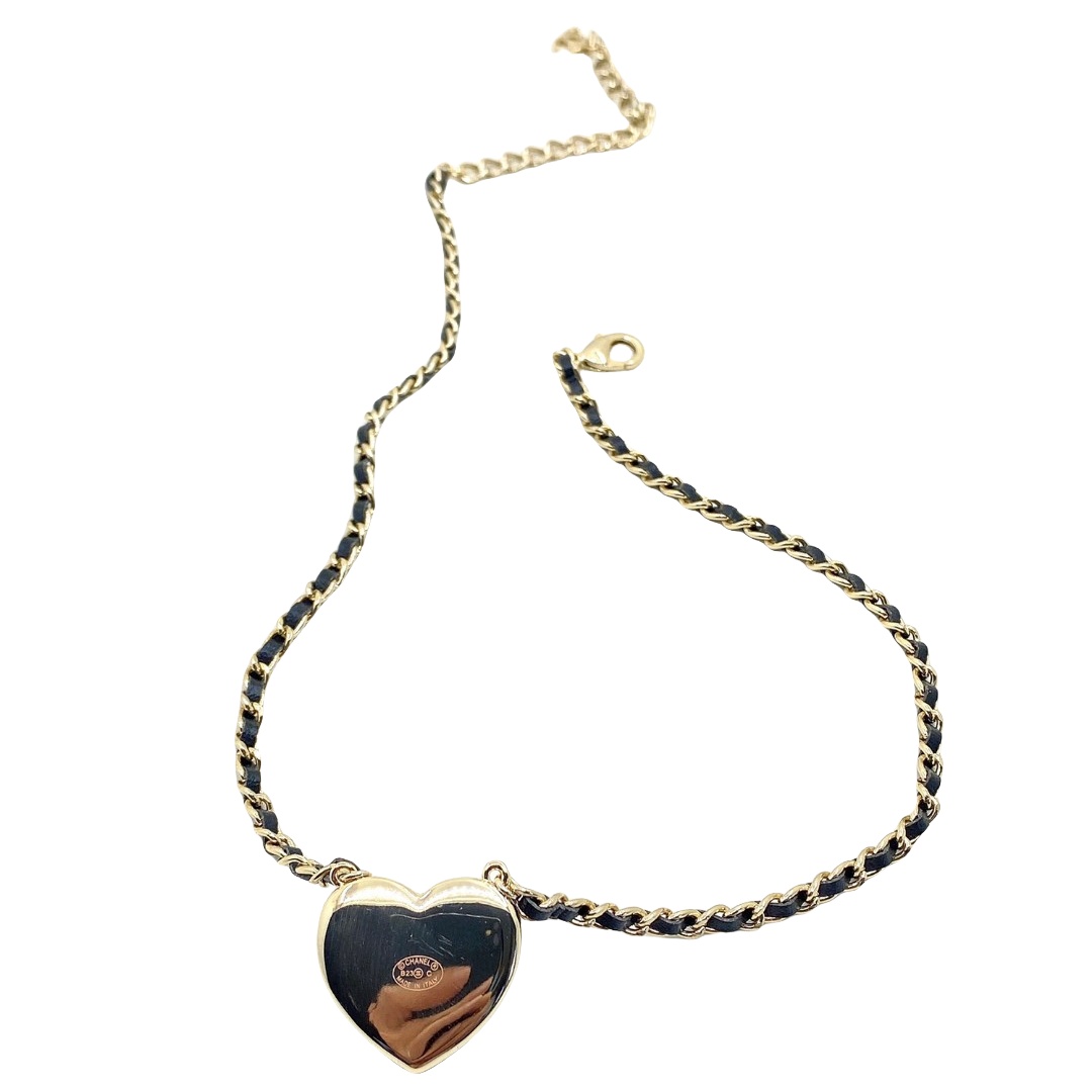 CCN573 Metal leather chain with leather heart and cc logo pendant necklace - ccjewelryacc