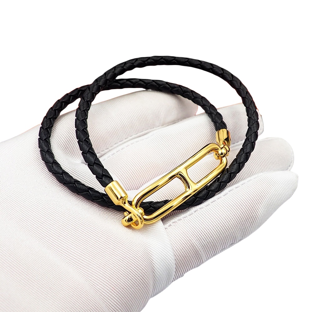 HMS034 Leather H buckle Roulis Double Tour bracelet for men - ccjewelryacc