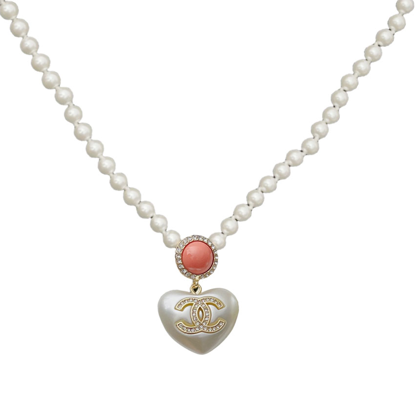 CCN047 Pearl chain with heart pendant Necklace - ccjewelryacc